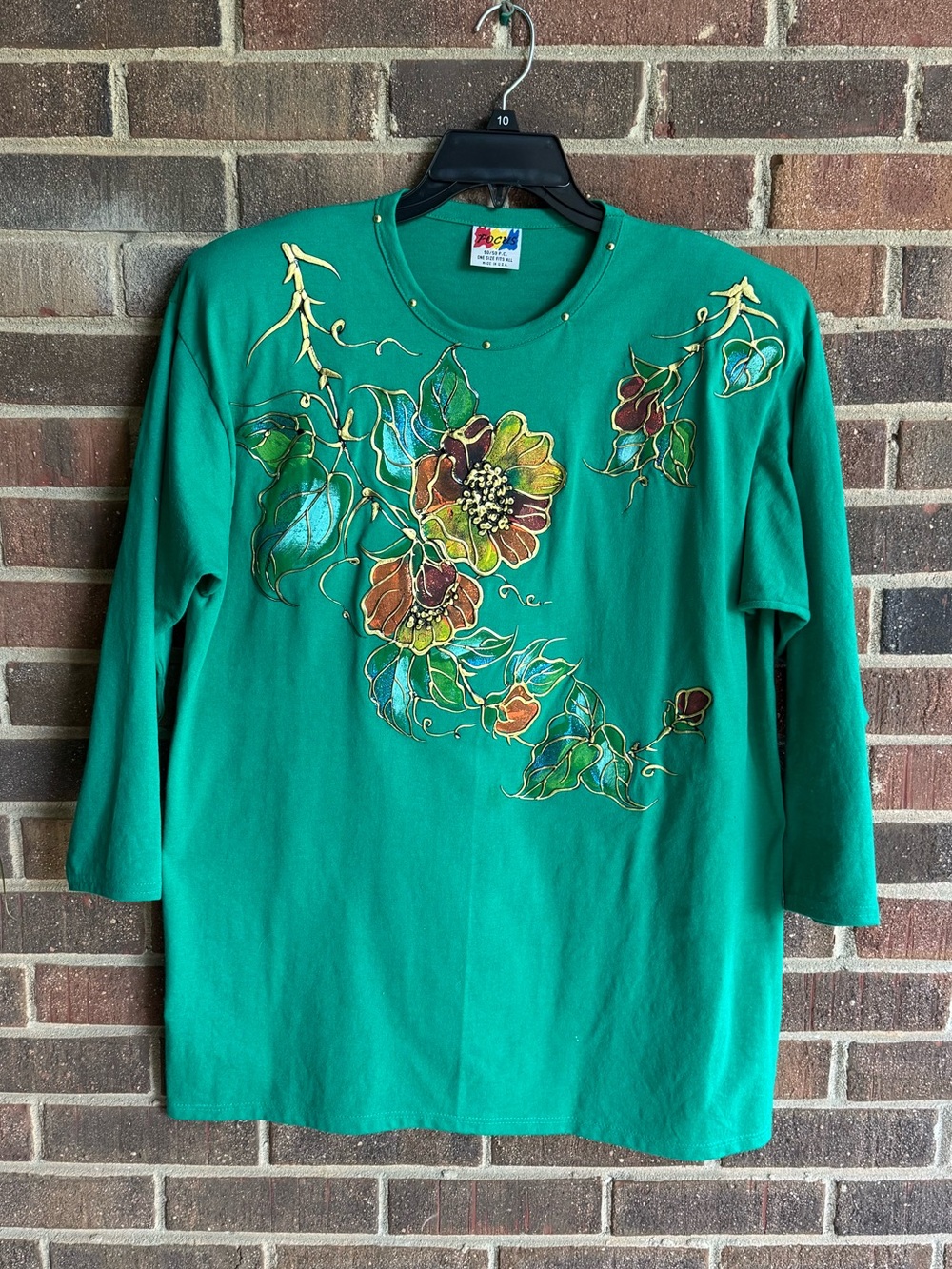 Vintage green painted floral shirt
